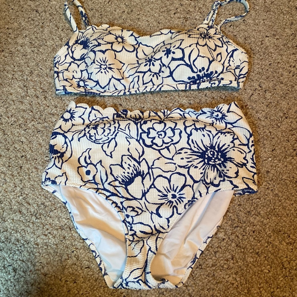 High Waisted Scalloped Edge Floral Bikini